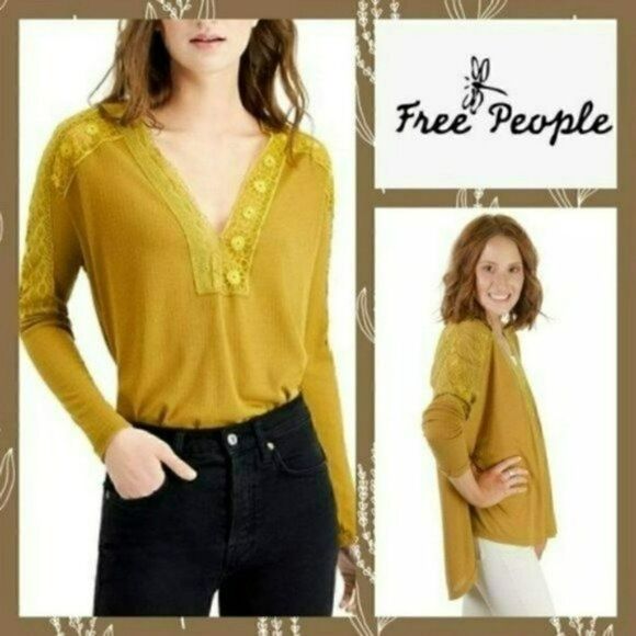 Free People Tops - NWT MSRP $78 Free People Lola Lace Trim V-Neck Top Women's Size Large